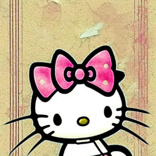 Image similar to design, hello kitty, borders, lines, decorations, muted colors, by jean - baptiste monge