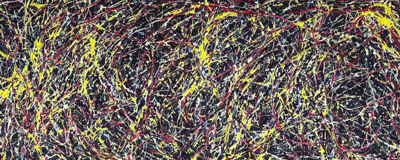 Prompt: latent space. a massive unmanifested void from which infinite creativity emerges, in the style of jackson pollock