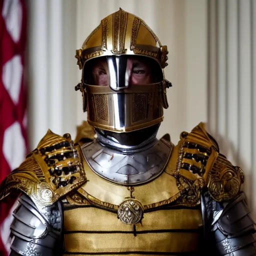 Image similar to cinematic shot of donald trump wearing ancient roman military armor in the white house, 8 k, very detailed, very intricate,