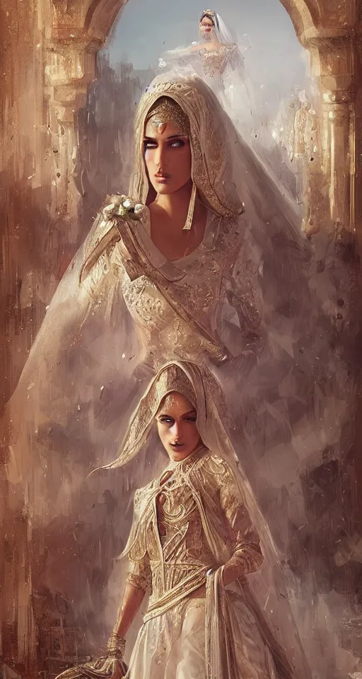 Image similar to arabian princess wedding day, digital art,ultra realistic,ultra detailed, ultra wide Lens, art by greg rutkowski