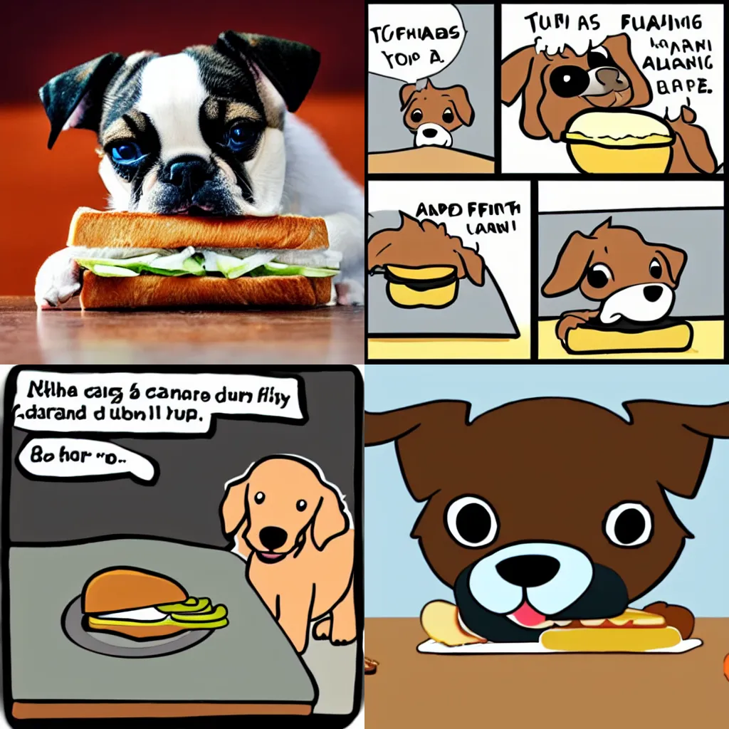 Prompt: a cute puppy eating a sandwich, cartoon