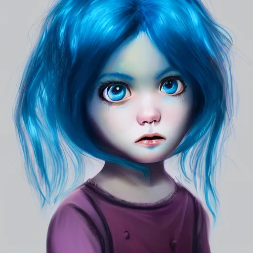 Prompt: little angry girl with blue hair by Sam Yang , 4k, digital art, concept art, trending on artstation-H 840