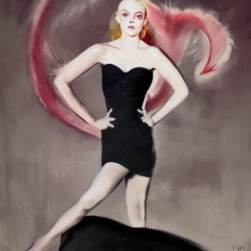 Prompt: ultra realistic portrait painting of elle fanning in mad men, art by frank frazetta, 4 k, ultra realistic, highly detailed, epic lighting