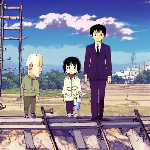 Prompt: screenshots of the Miyazaki anime movie Joe Biden Goes on an Adventure