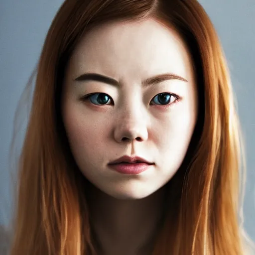 Image similar to a masterpiece portrait photo of a beautiful young woman who looks like a korean emma stone, symmetrical face