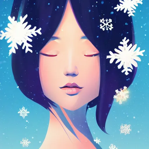 Prompt: face icon stylized minimalist an asian girl with geisha makeup surrounded by snowflakes, loftis, cory behance hd by jesper ejsing, by rhads, makoto shinkai and lois van baarle, ilya kuvshinov, rossdraws global illumination