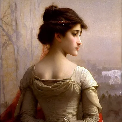 Image similar to portrait painting of a princess, close-up, elegant, graceful, by Bouguereau, highly detailed