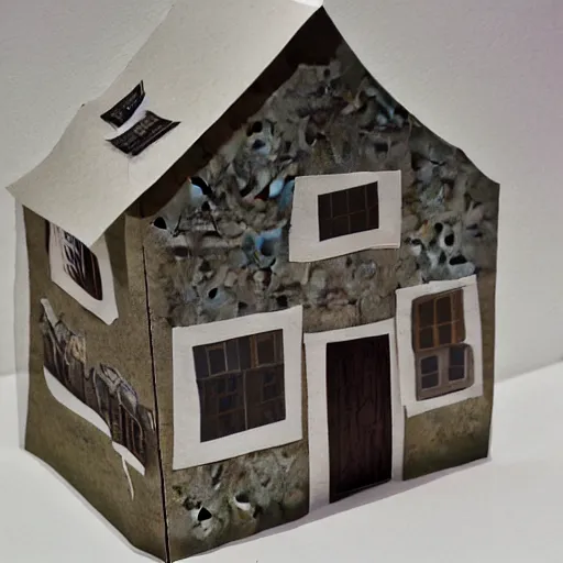 Image similar to a house made from layered paper, 2d, ambient light