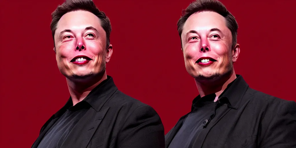 Image similar to 3d render of elon musk on a dark red background