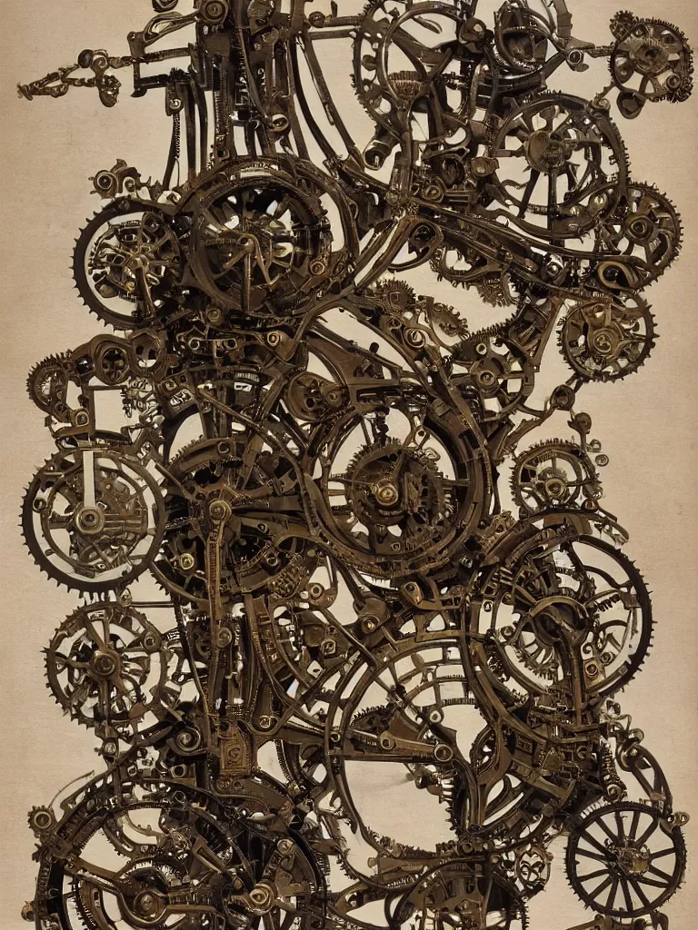 Image similar to a complex steampunk device, victorian art nouveau mechanics,