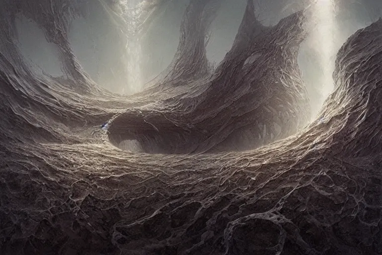 Prompt: maelstrom, gehenna, chaos, vortex of the abyss, the world without form and void, amazing concept painting by Jessica Rossier and HR giger and Beksinski