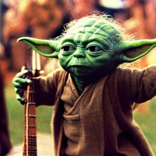 Image similar to yoda performing at woodstock