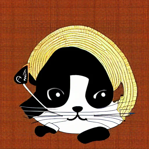 Prompt: cute cat with a straw hat and a pitchfork digital art