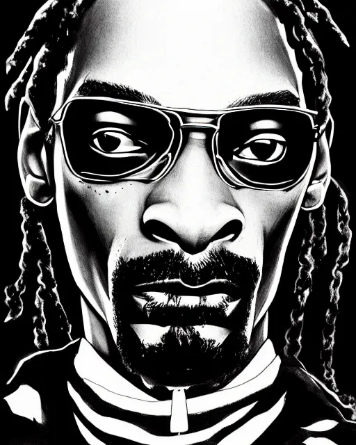 Image similar to portrait of snoop dogg, concept art, sumi - e style, intricate linework, artstation, trending, highly detailed, smooth, focus, art by yoji shinkawa,