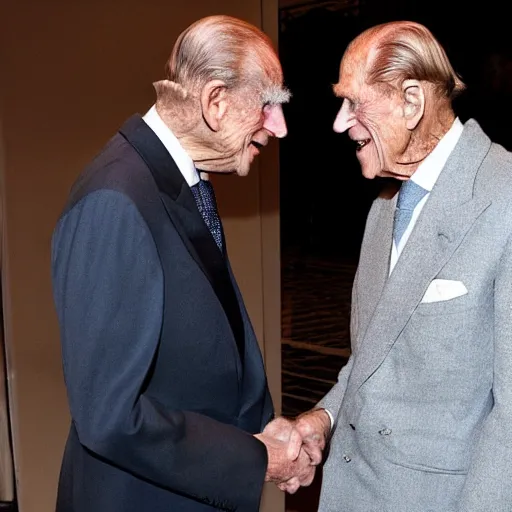 Image similar to prince philip meets kanye west