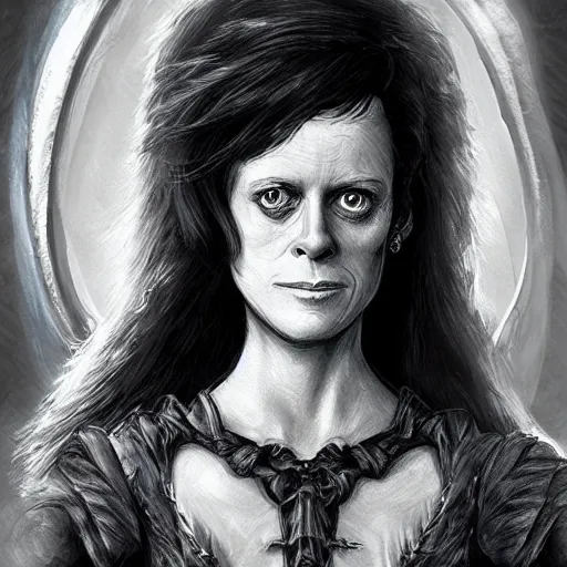 Image similar to young sigourney weaver as a d & d ice warlock, character portrait by wlop