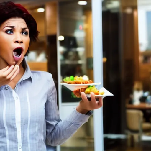 Image similar to angry woman who wants to see your manager because her food arrival time came one minute after her estimation, 4 k, 8 k