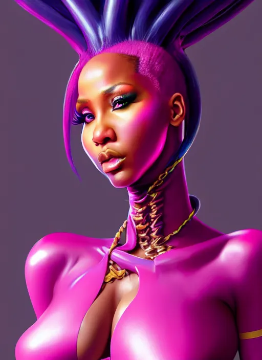 Image similar to nicki minaj, evangelion, au naturel, hyper detailed, digital art, trending in artstation, cinematic lighting, studio quality, smooth render, unreal engine 5 rendered, octane rendered, art style by klimt and nixeu and ian sprigger and wlop and krenz cushart