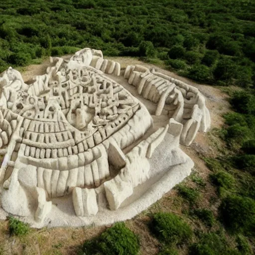 Image similar to prehistoric paleolithic city made of chalk, talc, quartz, aerial view