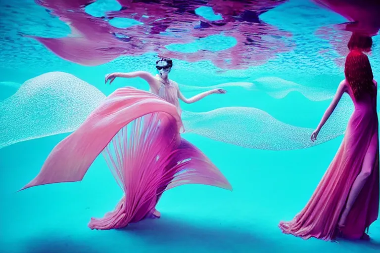 Image similar to fashion editorial photography in an underwater world inspired by jean giraud moebius