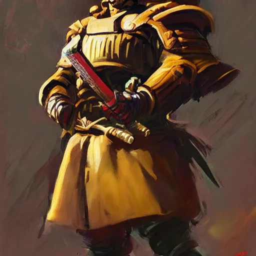 Image similar to greg manchess portrait painting of samurai as doomguy, medium shot, asymmetrical, profile picture, organic painting, sunny day, matte painting, bold shapes, hard edges, street art, trending on artstation, by huang guangjian and gil elvgren and sachin teng