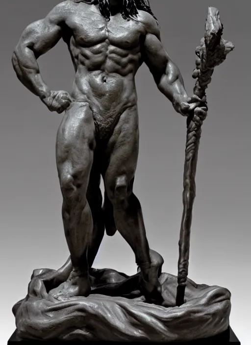 Prompt: a clay sculpture of conan the barbarian by Rodin