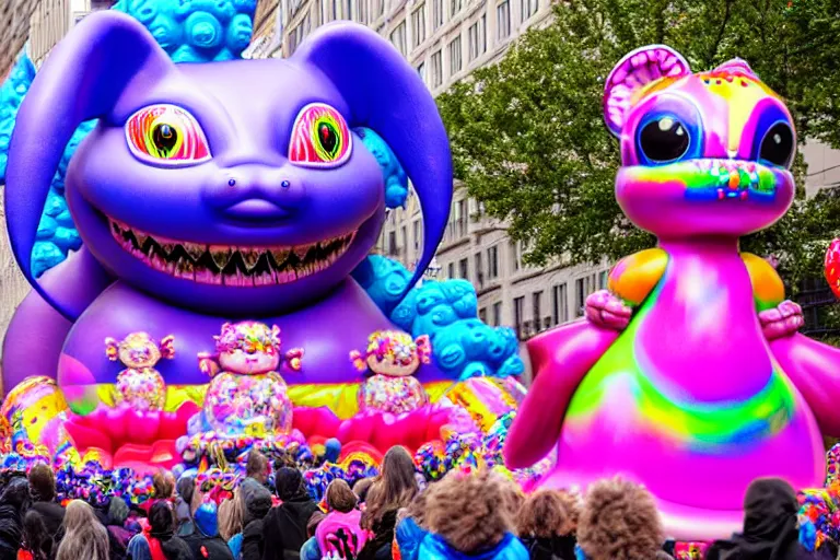 Image similar to photo of giant cute elaborate parade float character designed by ( ( ( ( ( ( ( ( lisa frank ) ) ) ) ) ) ) ) and giger!!!!!!!!!!!!!!, in the macys parade, detailed 4 k photo,