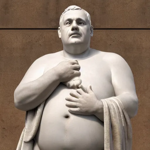 Prompt: hungarian prime minister viktor orban as a slightly obese marble statue of ancient roman emperor, created by michelangelo, museum photoshot, 3 d photorealistic render, high resolution, 8 k