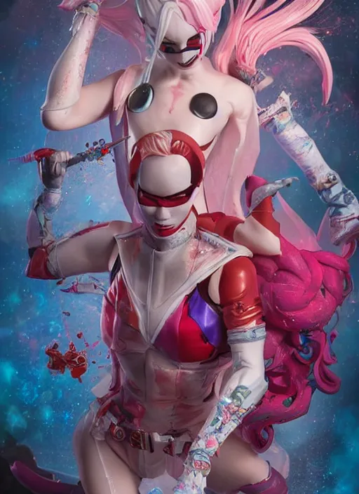 Image similar to dreamscape!!!!!, the birth of harley quin!!!, ross tran!!!, vivid colors!!, anatomical, highly detailed sculpture, intricate detailed, ommatidia, 8 k, cinematic atmosphere, post - processing