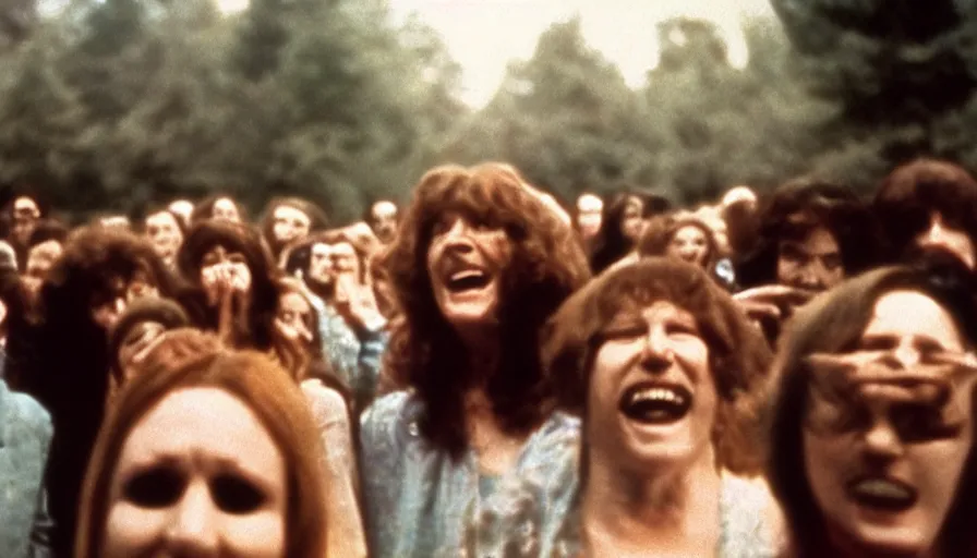 Image similar to 7 0 s film still from a horror movie with people laughing at a funeral, kodachrome, cinecolor, cinestill, photorealism, cinematic, film grain, film texture, vhs recording