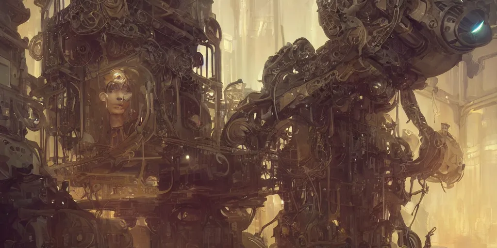 Image similar to Ultra realistic illustration, portrait of a robot locked in a cage by his owners , sci-fi, fantasy, intricate, elegant, highly detailed, digital painting, trending on Artstation, smooth, sharp focus, concept art, art by peter mohrbacher and greg rutkowski and alphonse mucha,