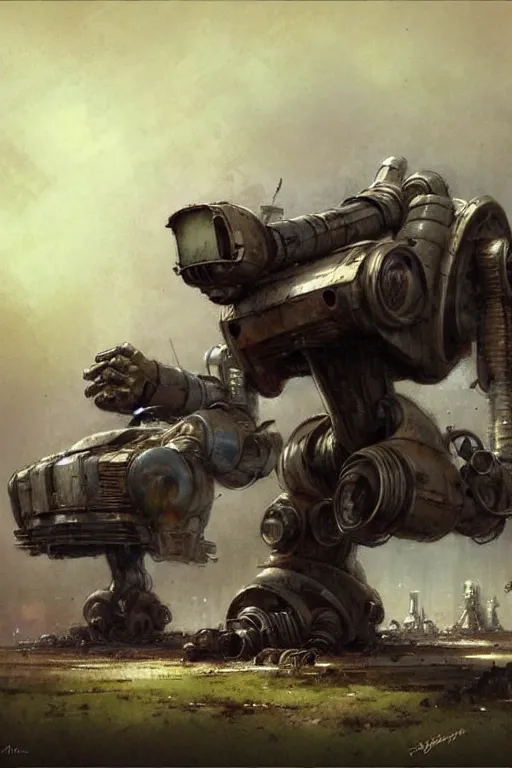 Prompt: ( ( ( ( ( 1 2 0 5 0 s retro science fiction outer robot scrap yard landscape. muted colors. ) ) ) ) ) by jean - baptiste monge!!!!!!!!!!!!!!!!!!!!!!!!!!!!!!