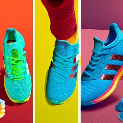 Image similar to a new colourful Adidas shoes, made of candies. Realistic. 8k. unreal 5. award-winning.