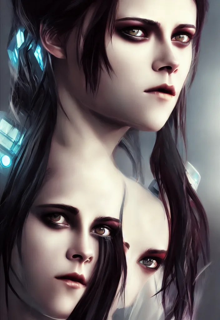 Image similar to portrait cyberpunk Kristen Stewart by Ikeuchi, art by Artgerm, extremely beautiful and proportionate face, sharp focus, hyper detailled, trending on artstation