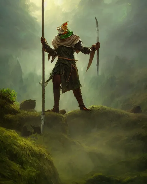 Prompt: oil painting of Anthropomorphized Sheep warrior holding giant club, wearing green cloak, sharp focus, fantasy style, octane render, volumetric lighting, 8k high definition, by greg rutkowski, highly detailed, trending on art Station, magic the gathering artwork, magical forest backround, centered