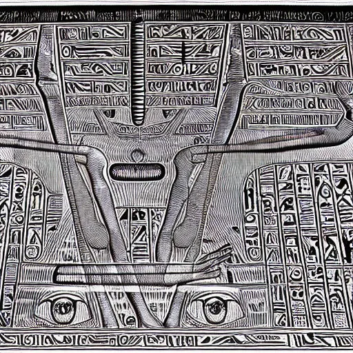 Image similar to interior of an evil egyptian heiroglyphic maze covered in mysterious hidden eye symbols, hyper detailed