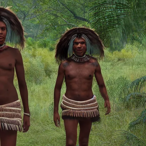 Prompt: detailed 4 k photorealistic papuan tribe walk in detailed new york