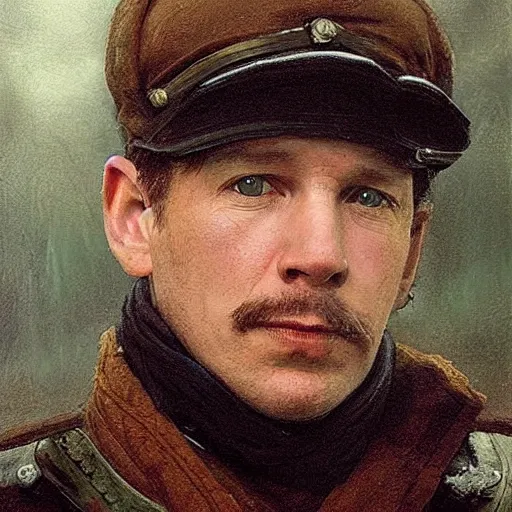 Prompt: thirty years old Lee Evans as a ((sad)) 19th century, eastern european postman (without bead and without mustache). detailed, soft focus, interesting lights, realistic, hyperdetailed, oil canvas, character concept art by Munkácsy Mihály, Hollósy Simon, Csók István, John Everett Millais, Henry Meynell Rheam, and da Vinci