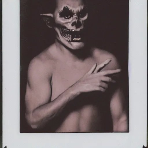 Image similar to Polaroid photo of el diablito loteria character, studio