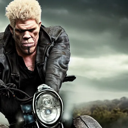 Image similar to Ron Perlman As Ghostrider hyper realistic 4K quality