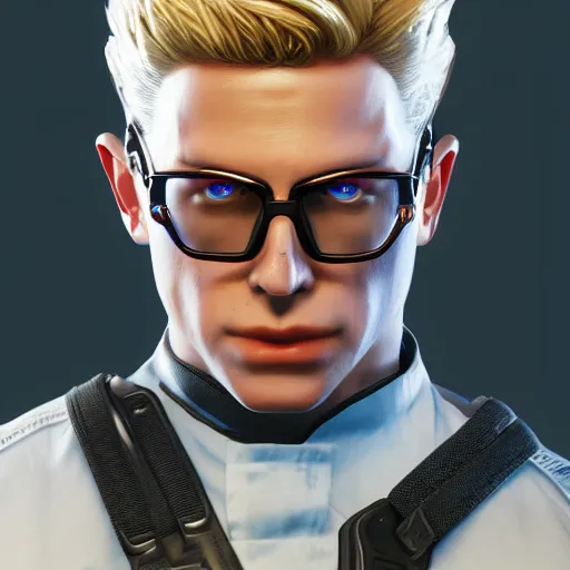 Prompt: albert wesker in fortnite, au naturel, hyper detailed, digital art, trending in artstation, cinematic lighting, studio quality, smooth render, unreal engine 5 rendered, octane rendered, art style by klimt and nixeu and ian sprigger and wlop and krenz cushart