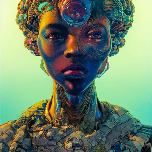 Image similar to citizen portrait afrofuturism soft light painted by james jean and katsuhiro otomo and erik jones, inspired by appleseed anime, smooth face feature, intricate oil painting, high detail illustration, sharp high detail, manga and anime 1 9 9 9