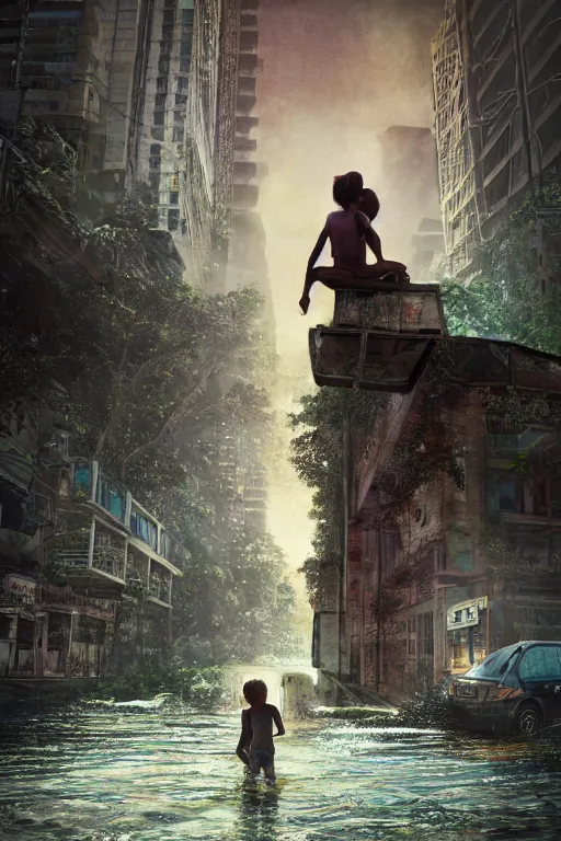 Prompt: colombo, sri lanka, in the style of last of us, man with a young girl, digital art