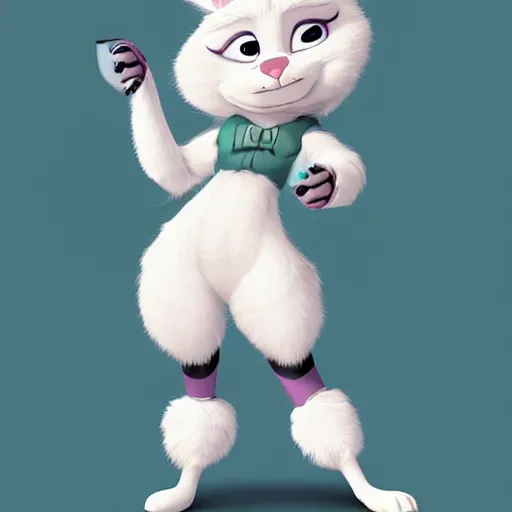 Image similar to cutie, female, anthropomorphic rabbit with white fur, in the style of zootopia,