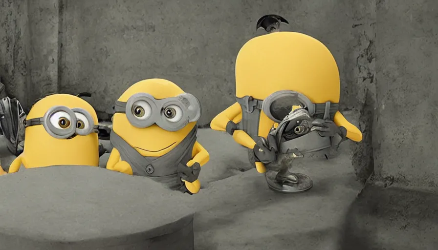 Image similar to fight!! club!!!!, fight!! club!!!! ((((the minions)))), movie still, directed by David fincher