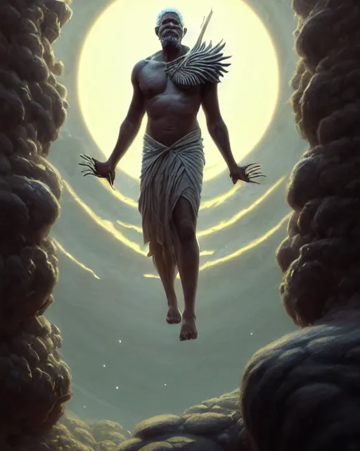 Image similar to highly detailed portrait, morgan freeman as zeus, greek mythology, stephen bliss, unreal engine, fantasy art by greg rutkowski, loish, rhads, ferdinand knab, makoto shinkai and lois van baarle, ilya kuvshinov, rossdraws, tom bagshaw, global illumination, radiant light, detailed and intricate environment