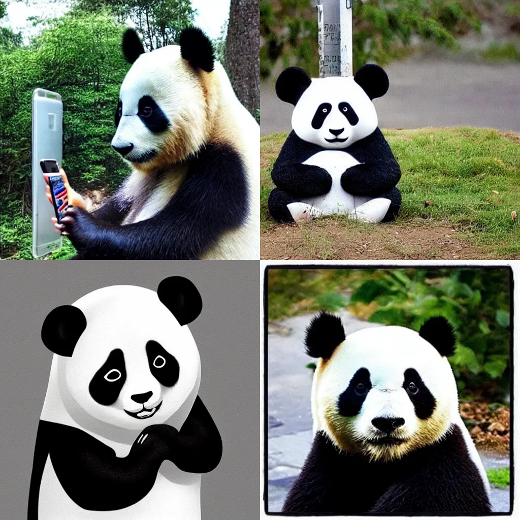 Prompt: “a panda bear next to a phone station”