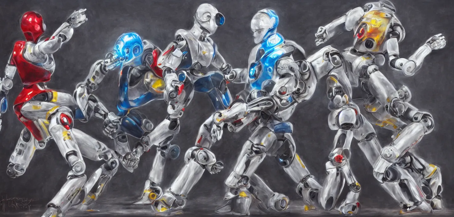 Prompt: Photorealistic painting of two robots in a wwe match