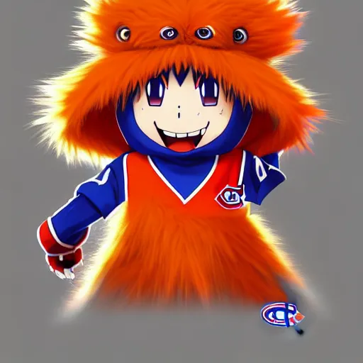 Image similar to anime Portrait of Youppi the Habs Montreal Canadiens Mascot as a very cute powerful and friendly pokemon, highly detailed anime, high evolution, 1990s, legendary, smooth, sharp focus, dynamic lighting, intricate, trending on ArtStation, illustration pokemon, art by WLOP