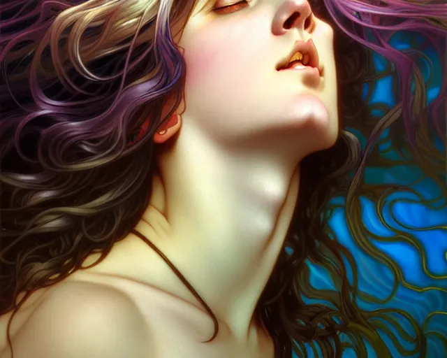 Prompt: overlord, psychedelic flowing hair, close eyes, portrait, highly detailed, deep focus, elegant, digital painting, smooth, sharp focus, illustration, ultra realistic, 8 k, art by artgerm and alphonse mucha and edgar maxence